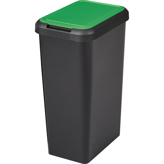 CUBO BASURA RECICLAJE DOBLE APERTURA 45L TAPA VERDE image 0