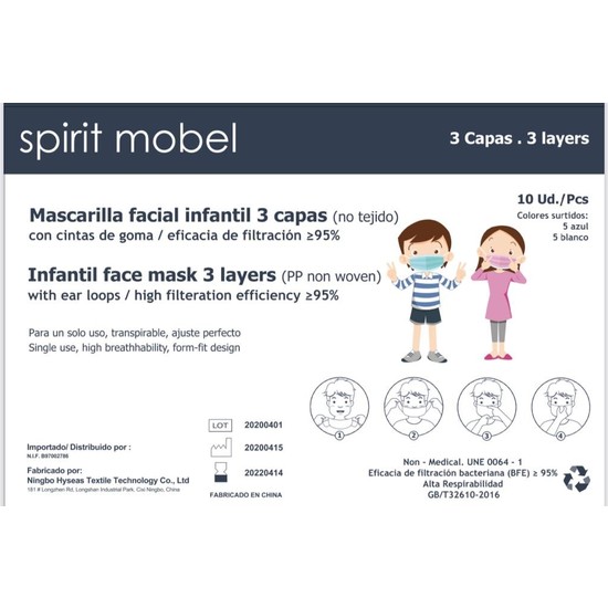 MASCARILLA HIGIÉNICA DESECHABLE INFANTIL 3 CAPAS - 10 UNIDADES image 1