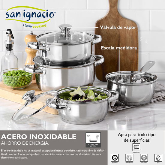 PACK DE 3 SARTENES SAN IGNACIO Ø16CM Ø20CM Ø24CM + BATERÍA DE COCINA DE 7 PIEZAS EN ACERO INOXIDABLE image 4