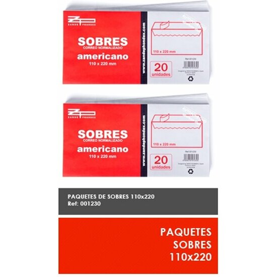 SOBRES CORREO NORMALIZADO BLANCO 110X220MM 20UDS image 1