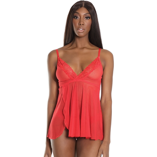 TRIM BABYDOLL AND THONG - RED image 0