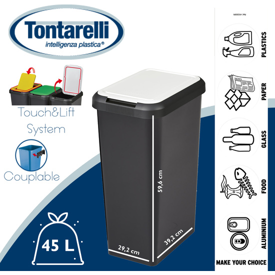 PAPELERA TOUCH&LIFT 45 LITROS COLOR NEGRO CON TAPAS SURTIDAS image 1