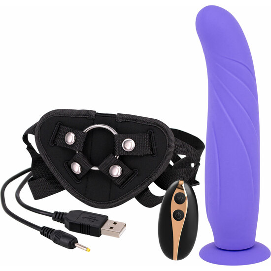 VIBRATION DILDO STRAP-ON 9INCH - PURPLE image 0