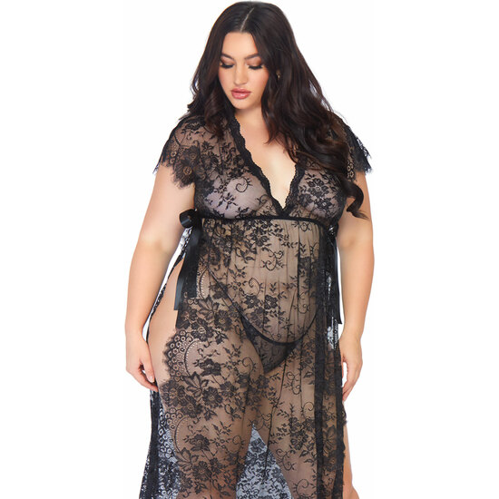 LACE KAFTEN ROBE AND THONG + - BLACK image 0