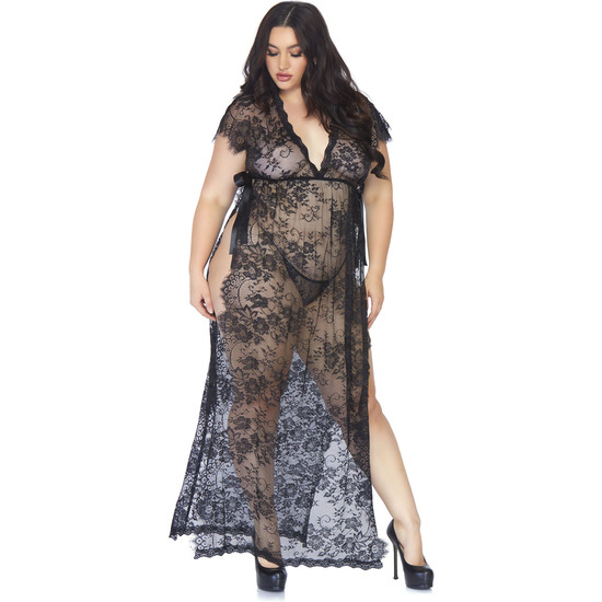 LACE KAFTEN ROBE AND THONG + - BLACK image 3
