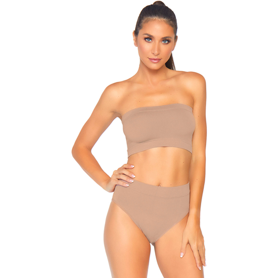 SEAMLESS BANDEAU TOP BRIEF - CARAMEL  image 0