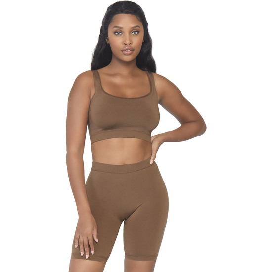 SEAMLESS TANKTOP, BIKE SHORTS - TAN image 0