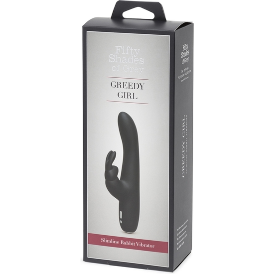 GREEDY GIRL SLIMLINE RABBIT VIBRATOR - BLACK image 1