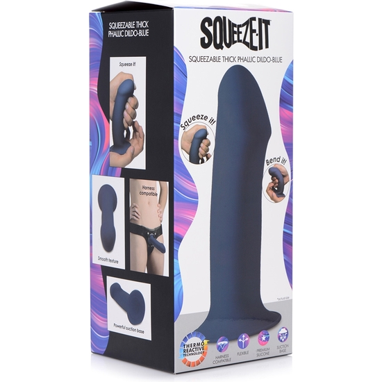 SQUEEZABLE THICK PHALLIC DILDO - BLUE image 1