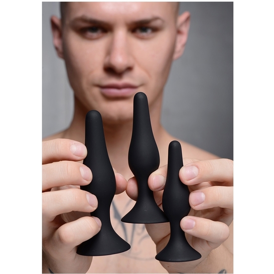 TRIPLE SPIRE TAPERED SILICONE ANAL TRAINER SET OF 3 - BLACK image 2