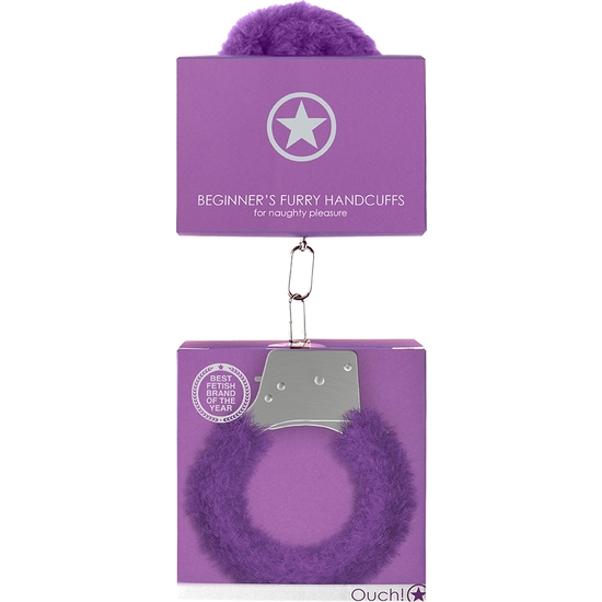 OUCH BEGINNERS FURRY HAND CUFFS PURPLE image 1
