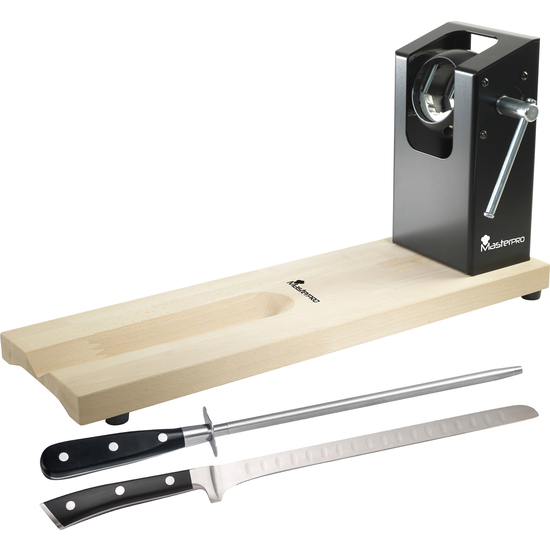 JAMONERO MASTERPRO CON AFILADOR Y CUCHILLO DE COCINA EN ACERO INOX image 0