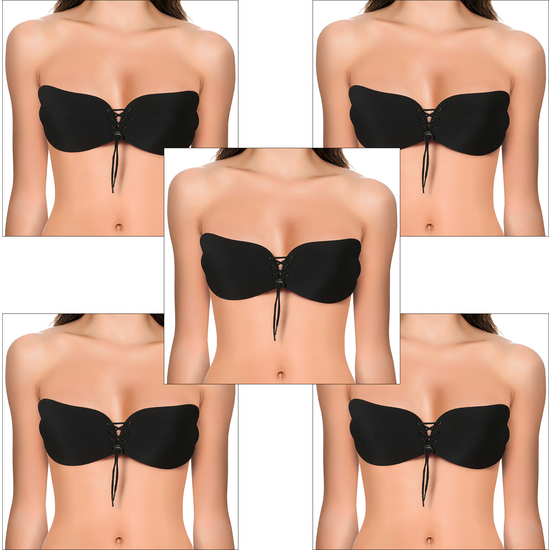 PACK DE 5 INVISIBLE BRA INTIMAX STRAPPLES CON AUTOADHESIVO EN COLOR NEGRO image 0