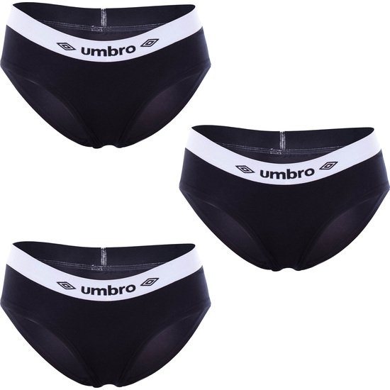 PACK 3 SLIPS DEPORTIVOS FEMENINOS UMBRO EN COLOR NEGRO CON CINTURA BLANCA image 0