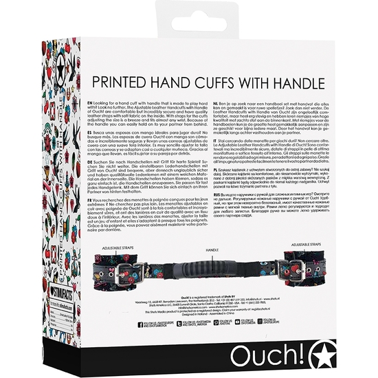 PRINTED HANDCUFFS WITH HANDLE - OLD SCHOOL TATTOO STYLE - BLACK image 2