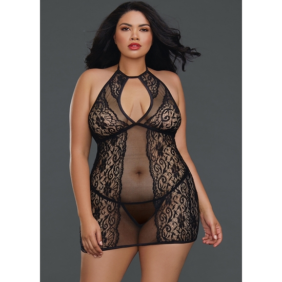 FISHNET AND LACE CHEMISE - BLACK image 0