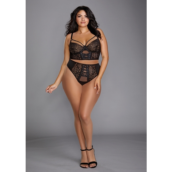 STRETCH MESH & STRETCH GALLOON LACE BUSTIER - BLACK image 2