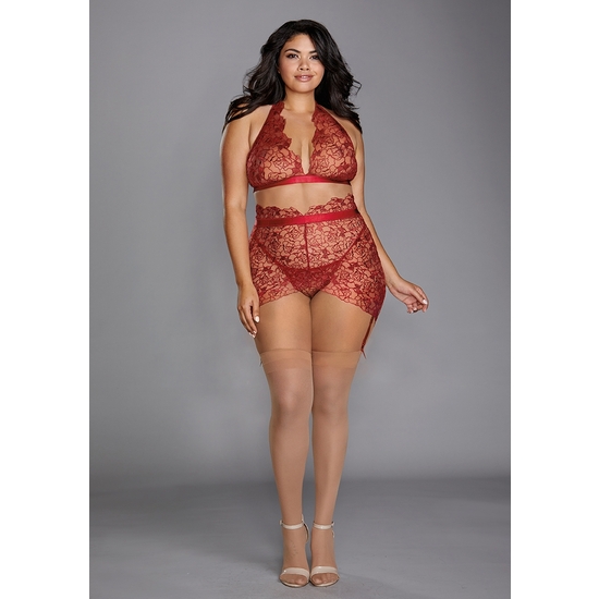 DELICATE FLORAL EMBROIDERY THREE-PIECE SET - GARNET image 2