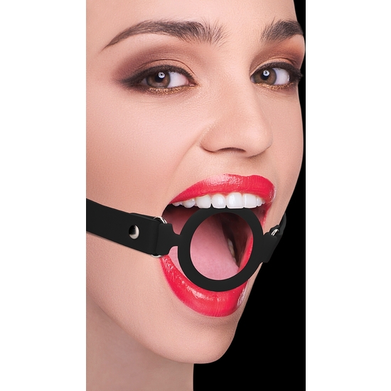 SILICONE RING GAG - WITH LEATHER STRAPS - BLACK image 0