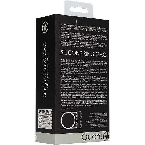 SILICONE RING GAG - WITH LEATHER STRAPS - BLACK image 2