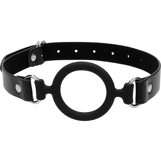 SILICONE RING GAG - WITH LEATHER STRAPS - BLACK image 4