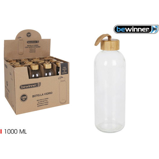 BOTELLA VIDRIO 1000ML. TAPON BAMBU BEWINNER image 0