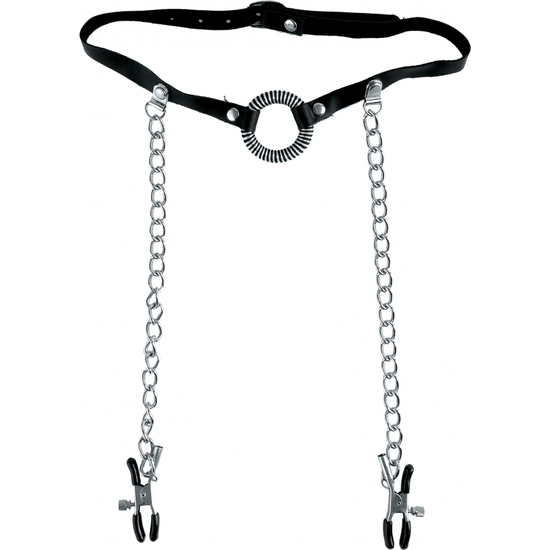 FETISH FANTASY LIMITED EDITION O-RING GAG WITH NIPPLE CLAMPS image 1