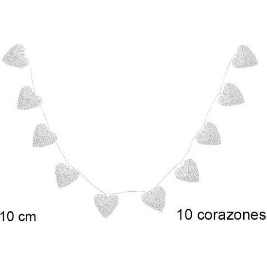 TIRA DE LUCES LED 10 CORAZONES 8CM 2AA image 0