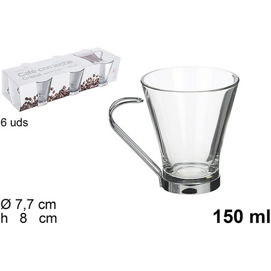 SET DE 6 TAZA CRISTAL CAFE CON LECHE ASA METAL 150ML image 0