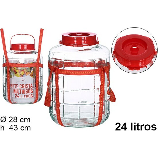 BOTE CRISTAL CON ASA ROJA 24 LITROS image 0