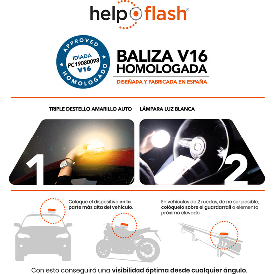 4X HELP FLASH V.2 2021 - LUZ DE EMERGENCIA AUTÓNOMA + 4 CHALECOS image 2