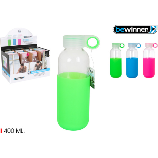 BOTELLA SPORT AGUA VIDRIA SILICONA 400 BEWIN image 0