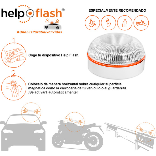 HELP FLASH - LUZ DE EMERGENCIA AUTÓNOMA, SEÑAL V16 DE PRESEÑALIZACIÓN DE PELIGRO Y LINTERNA, HOMOLOGADA, NORMATIVA DGT, V16, CON BASE IMANTADA, ACTIVACIÓN AUTOMÁTICA, HECHO EN ESPAÑA image 3