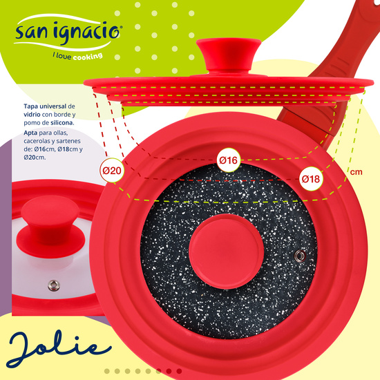 JUEGO DE 3 SARTENES 16 - 20 - 24 CM, ROJO, Y TAPA UNIVERSAL EN ROJO, ALUMINIO PRENSADO, INDUCCIÓN image 3