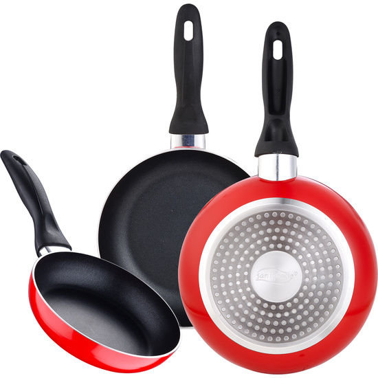 JUEGO DE 3 SARTENES 16 - 20 - 24 CM, ROJO, Y TAPA UNIVERSAL EN ROJO, ALUMINIO PRENSADO, INDUCCIÓN image 5