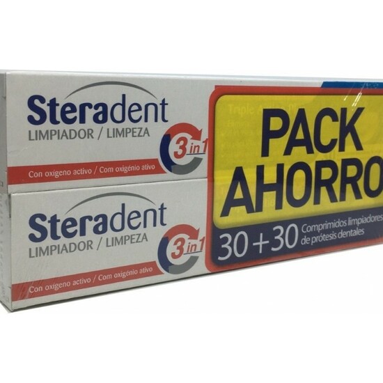 STERADENT TRIPLE ACCION PLUS PACK LIMPIEZA PROTESIS DENTAL 30TAB - 2UDS image 0