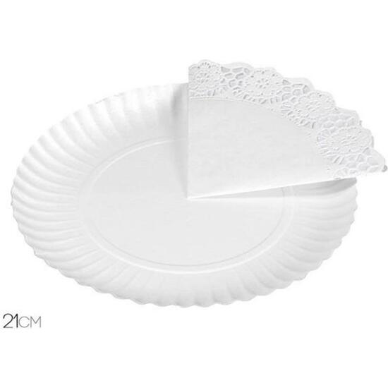 BANDEJA CARTÓN BLANCA CON BLONDA REDONDA 21CM 3UND image 0
