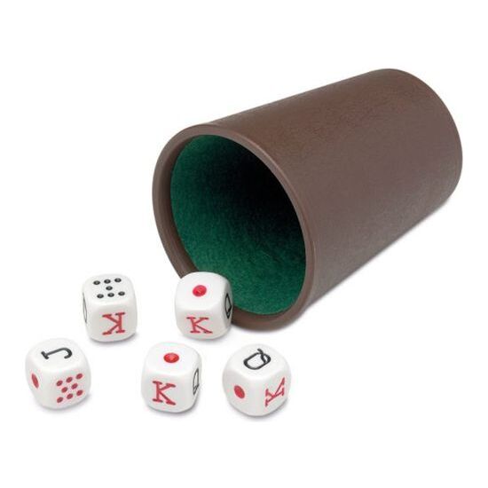 CUBILETE FORRADO Y 5 DADOS POKER image 1