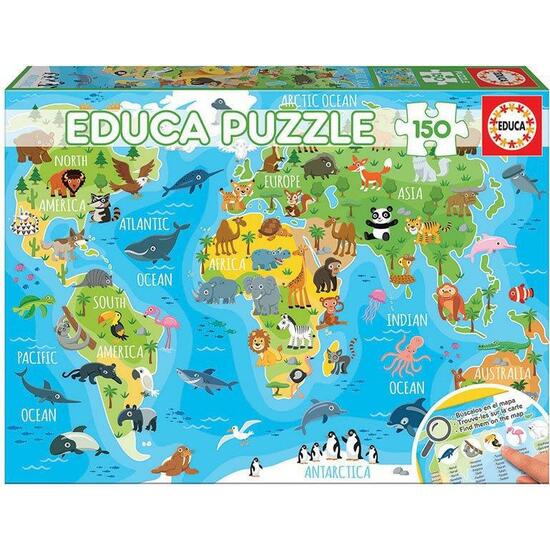 PUZZLE EDUCA 150 PZAS MAPA ANIMALES image 0