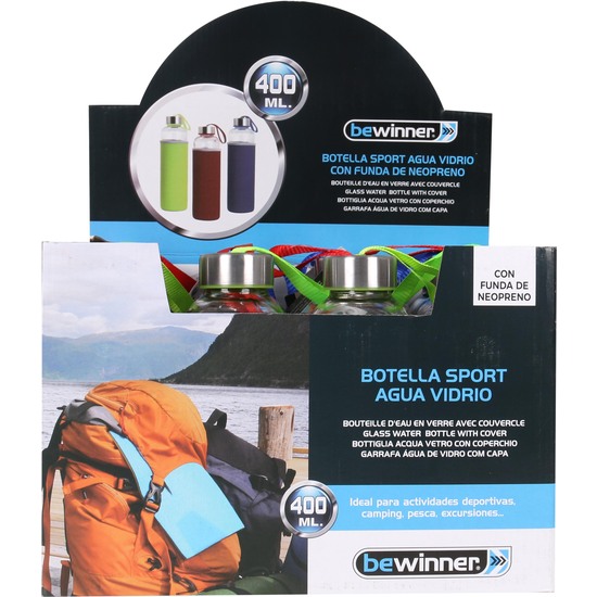 BOTELLA SPORT AGUA VIDRIO FUNDA 400ML BEWINNER image 1