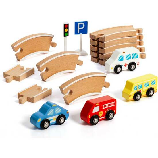 SET CAMIONES Y COCHES MADERA 16 PZA image 2