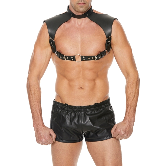 MEN HARNESS WITH NECK COLLAR- LEATHER - BLACK image 0