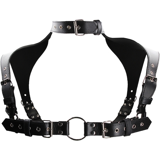 MEN HARNESS WITH NECK COLLAR- LEATHER - BLACK image 1