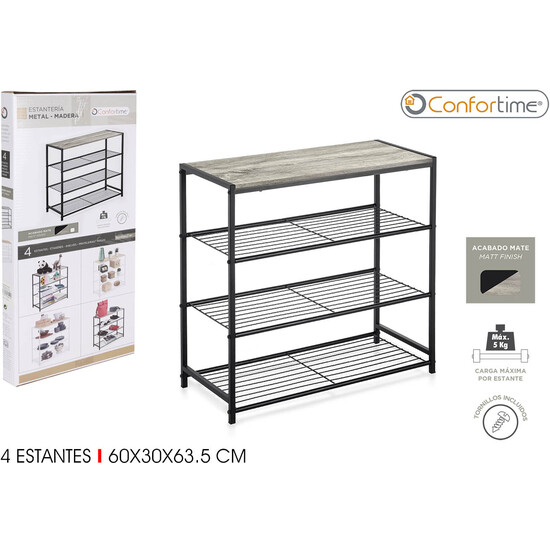 ESTANTERIA 4 NIVELES - METALMADERA NEGRA - CONFORTIME image 0