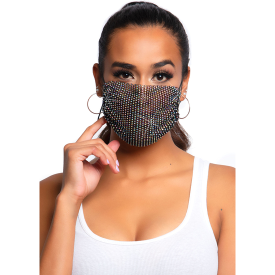 LEG AVENUE HARLOW RHINESTONE FACE MASK COVER BLACK image 0