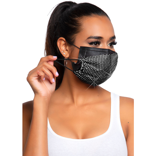 LEG AVENUE HARLOW RHINESTONE FACE MASK COVER BLACK image 1