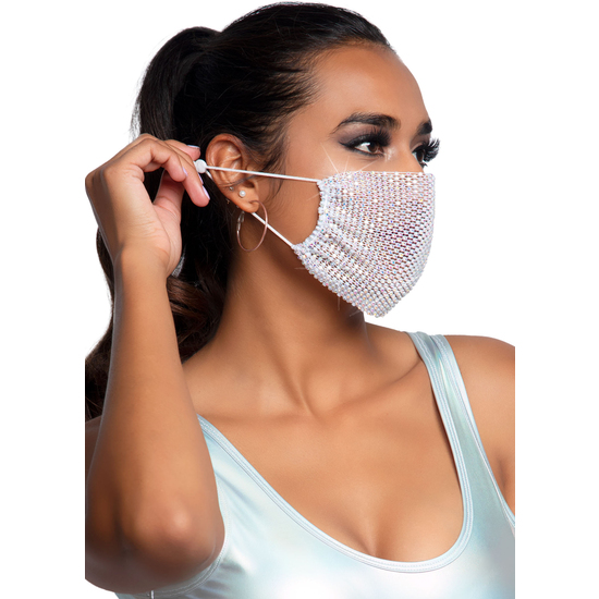 LEG AVENUE HARLOW RHINESTONE FACE MASK COVER WHITE image 0