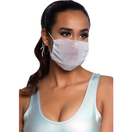 LEG AVENUE HARLOW RHINESTONE FACE MASK COVER WHITE image 1