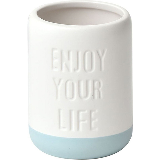 VASO DE BAÑO ENJOY YOUR LIFE HECHO EN DOLOMITE BLANCO Y TURQUESA image 0