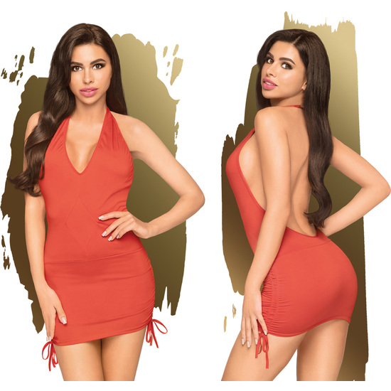 PENTHOUSE EARTH-SHAKER - V-NECK MINI DRESS WITH SIDE GATHERING INCLUDING THONG image 0
